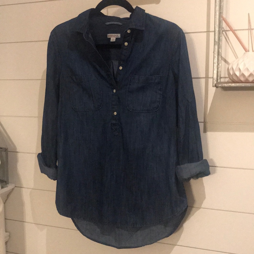 Merona Denim High-low long sleeve top - Small
